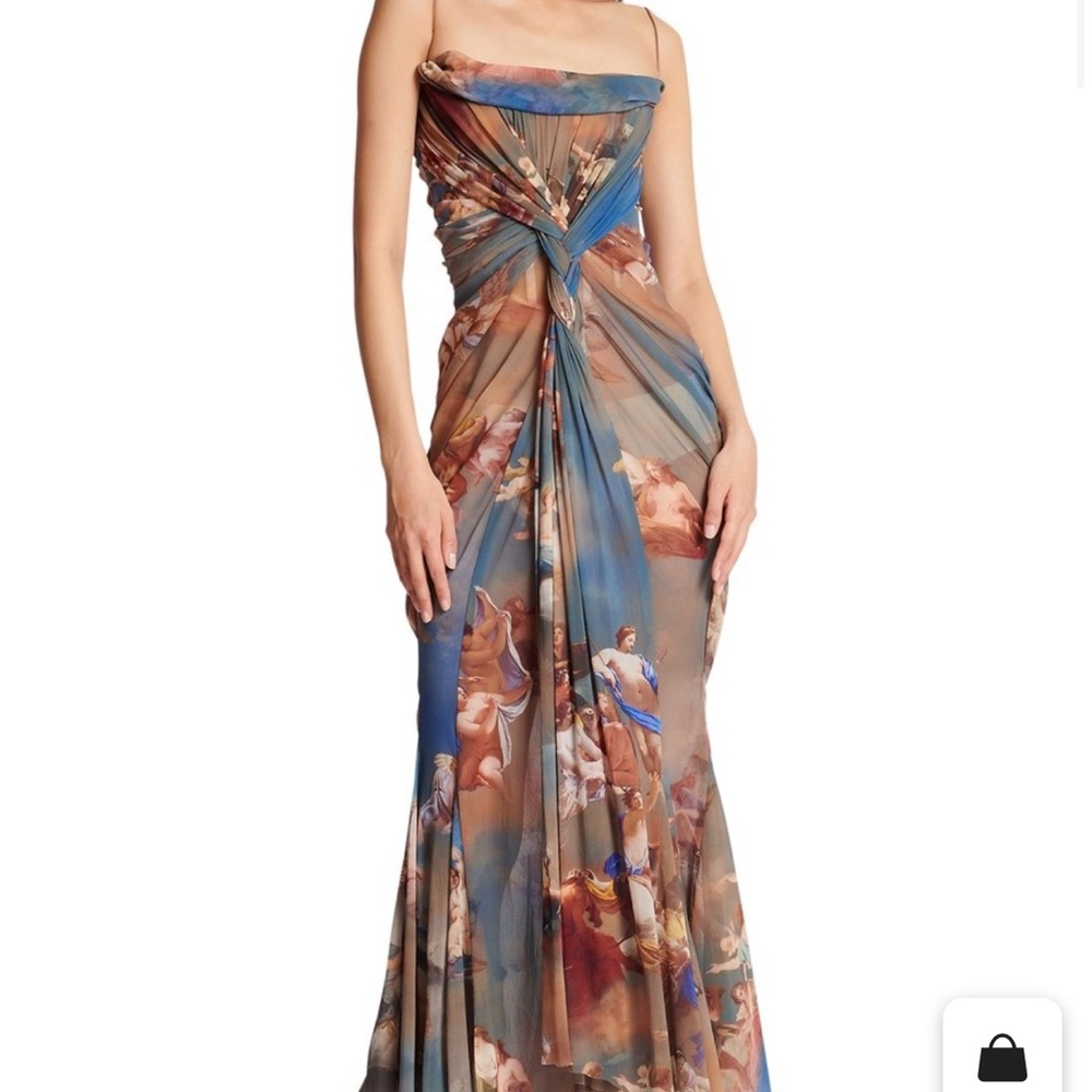 Balmain Strapless Dress with Artistic Print